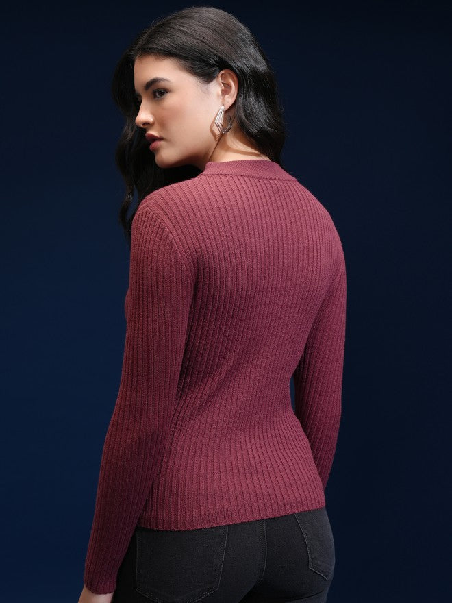 Tokyo Talkies Women Beige Shawl Neck Sweater - Beige - Image 3