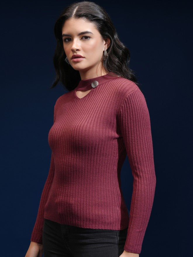 Tokyo Talkies Women Beige Shawl Neck Sweater - Beige - Image 4