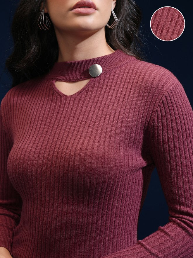Tokyo Talkies Women Beige Shawl Neck Sweater - Beige - Image 5