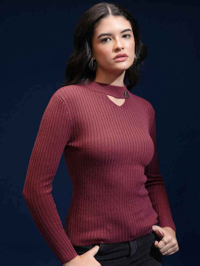 Tokyo Talkies Women Beige Shawl Neck Sweater - Beige - Image 6