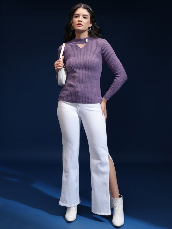 Tokyo Talkies Women Blue Turtle Neck Sweater - Blue - Image 2