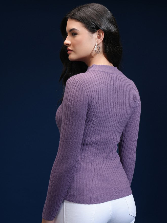 Tokyo Talkies Women Blue Turtle Neck Sweater - Blue - Image 3