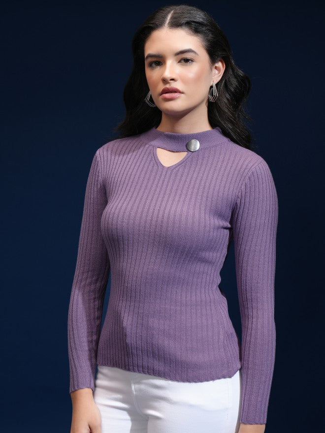 Tokyo Talkies Women Blue Turtle Neck Sweater - Blue - Image 4