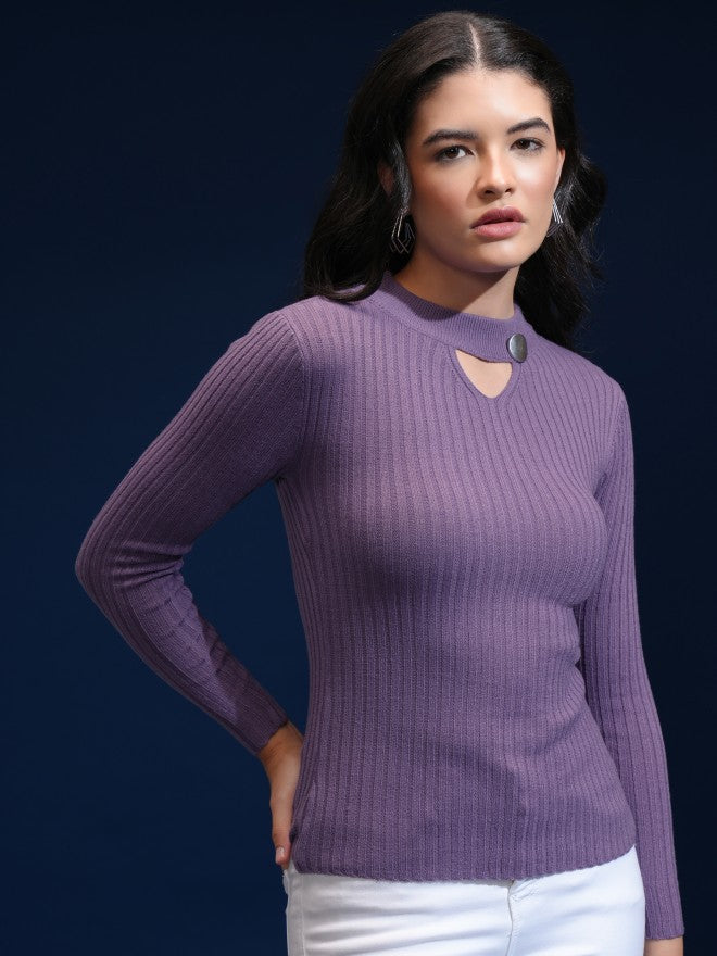 Tokyo Talkies Women Blue Turtle Neck Sweater - Blue - Image 6