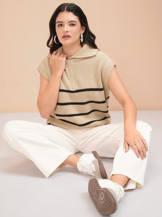 Tokyo Talkies Women Beige Turtle Neck Sweater - Beige - Image 2