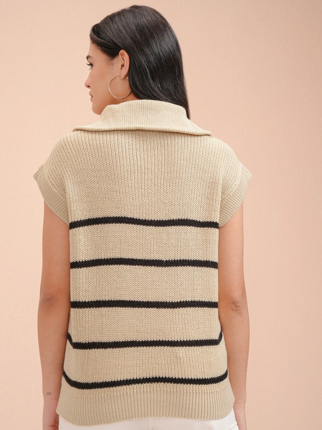 Tokyo Talkies Women Beige Turtle Neck Sweater - Beige - Image 3