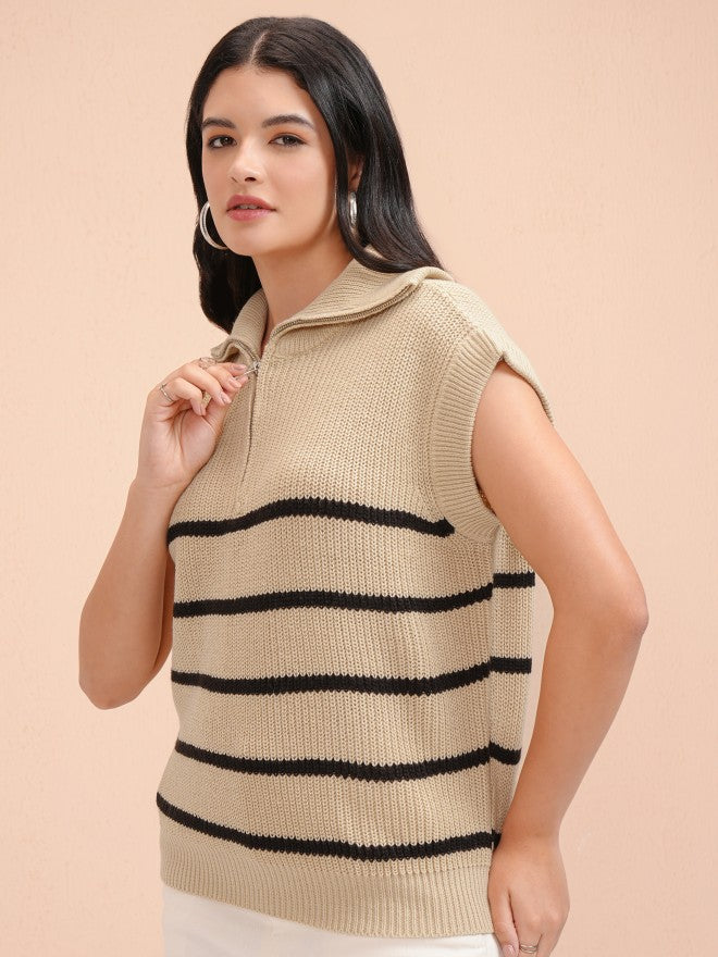 Tokyo Talkies Women Beige Turtle Neck Sweater - Beige - Image 4