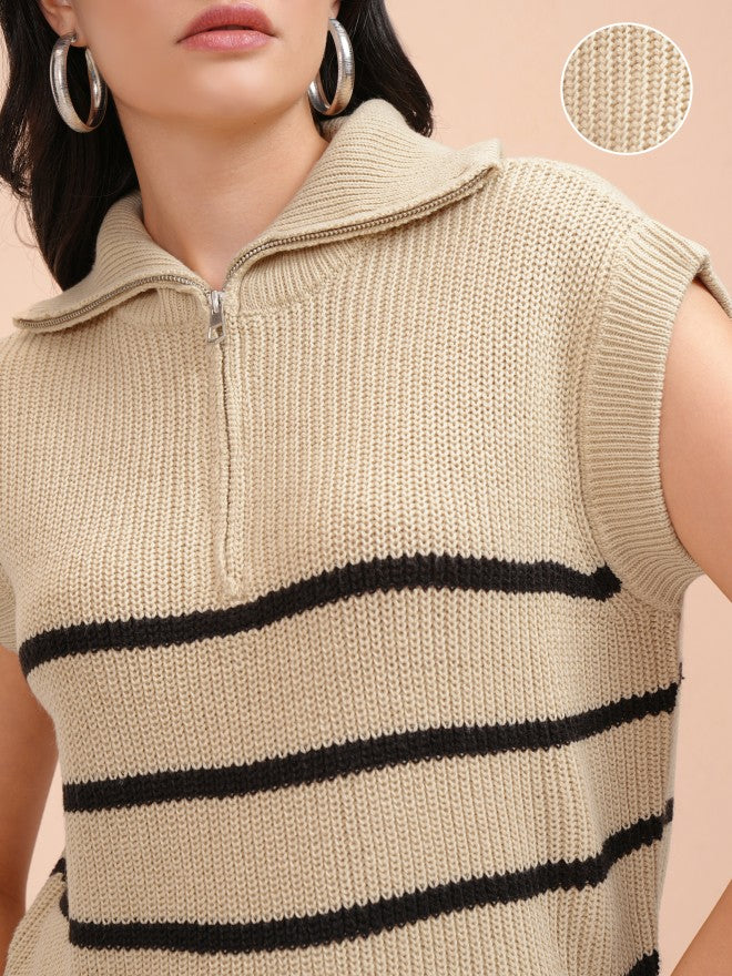Tokyo Talkies Women Beige Turtle Neck Sweater - Beige - Image 5