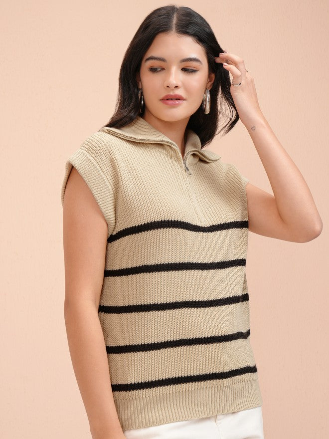 Tokyo Talkies Women Beige Turtle Neck Sweater - Beige - Image 6