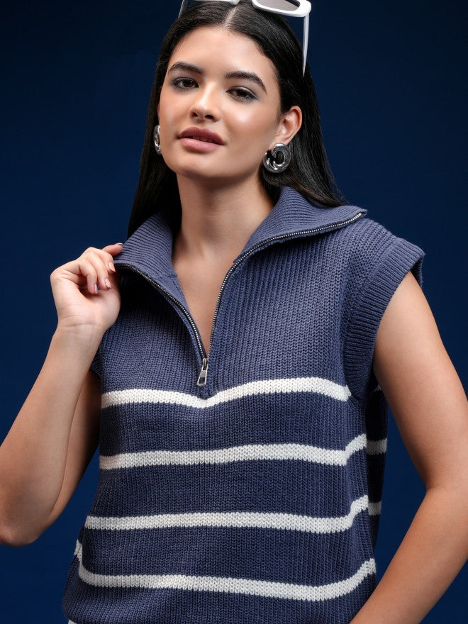 Tokyo Talkies Women Blue Turtle Neck Sweater - Blue - Image 1