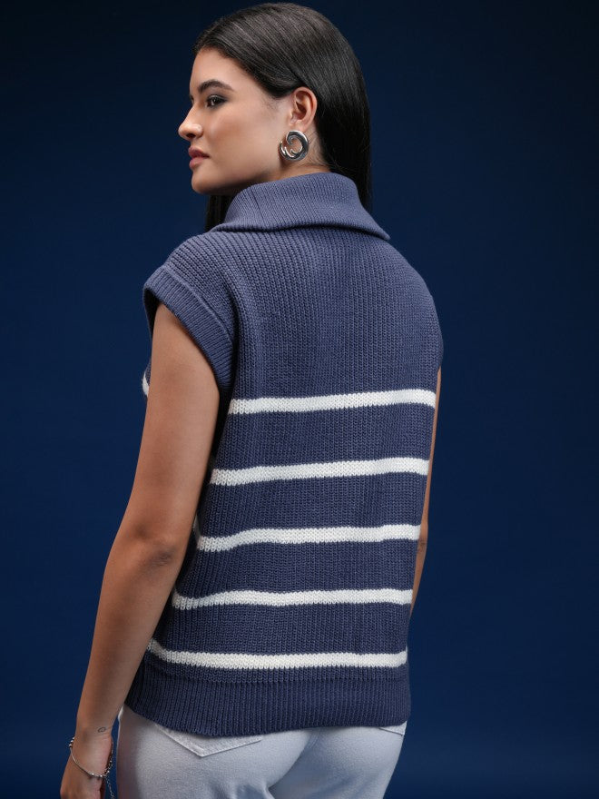 Tokyo Talkies Women Blue Turtle Neck Sweater - Blue - Image 3