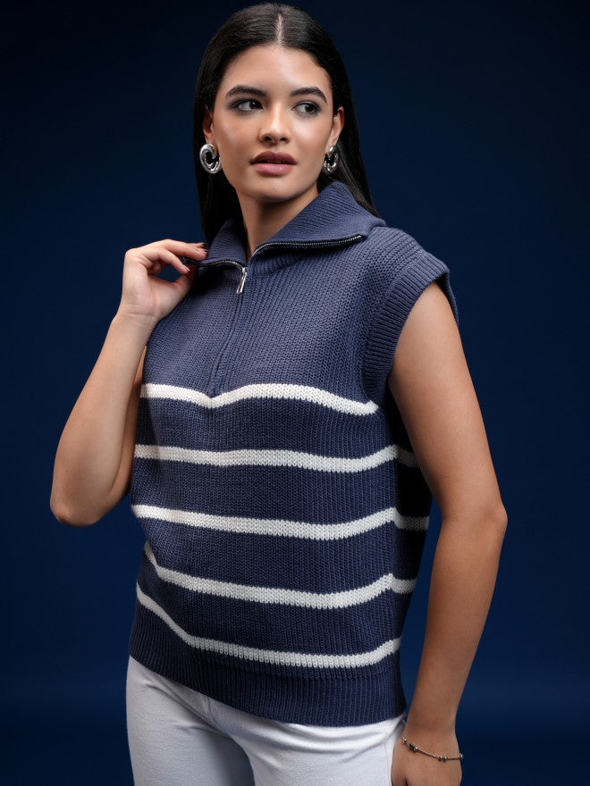 Tokyo Talkies Women Blue Turtle Neck Sweater - Blue - Image 4