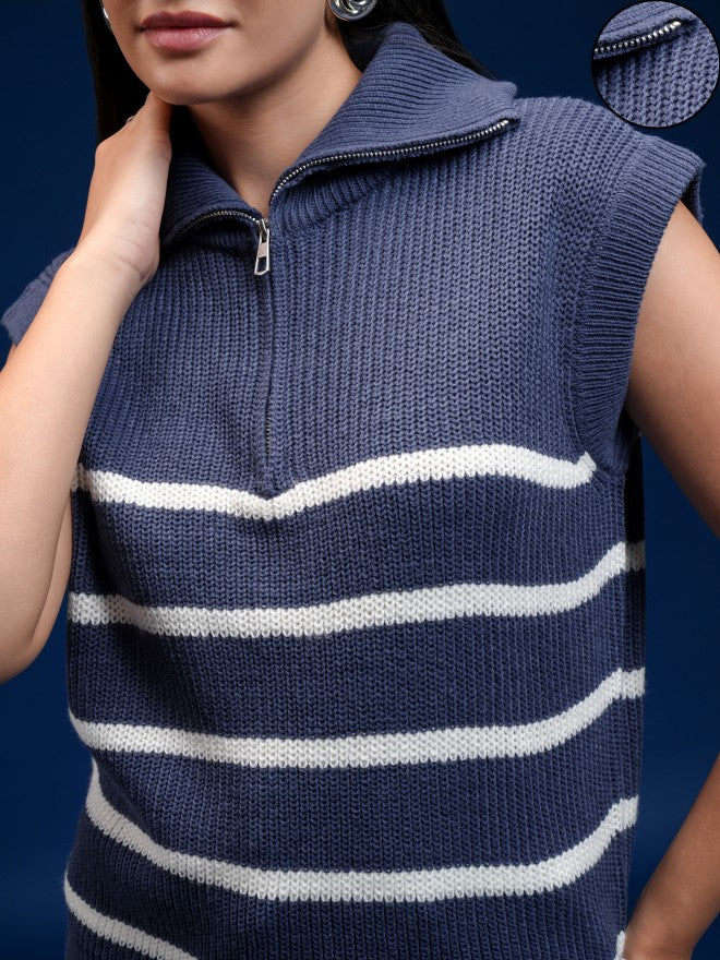 Tokyo Talkies Women Blue Turtle Neck Sweater - Blue - Image 5