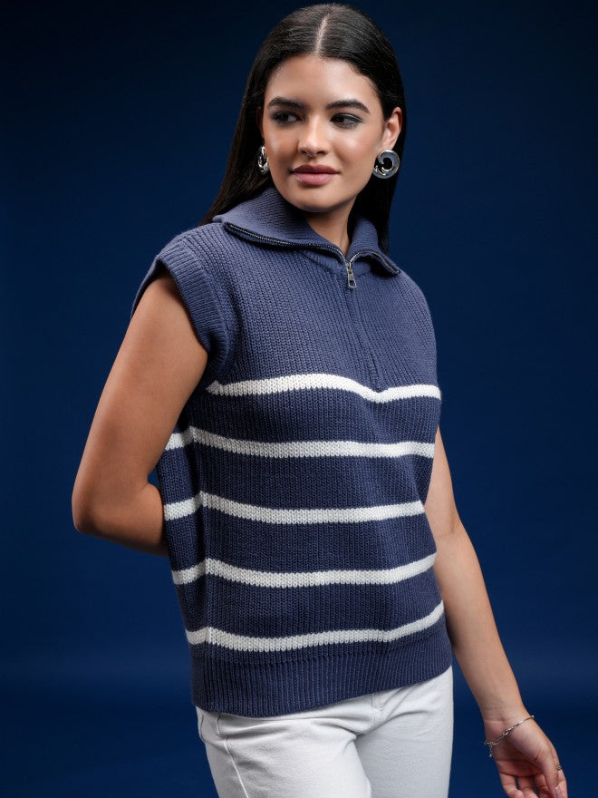 Tokyo Talkies Women Blue Turtle Neck Sweater - Blue - Image 6