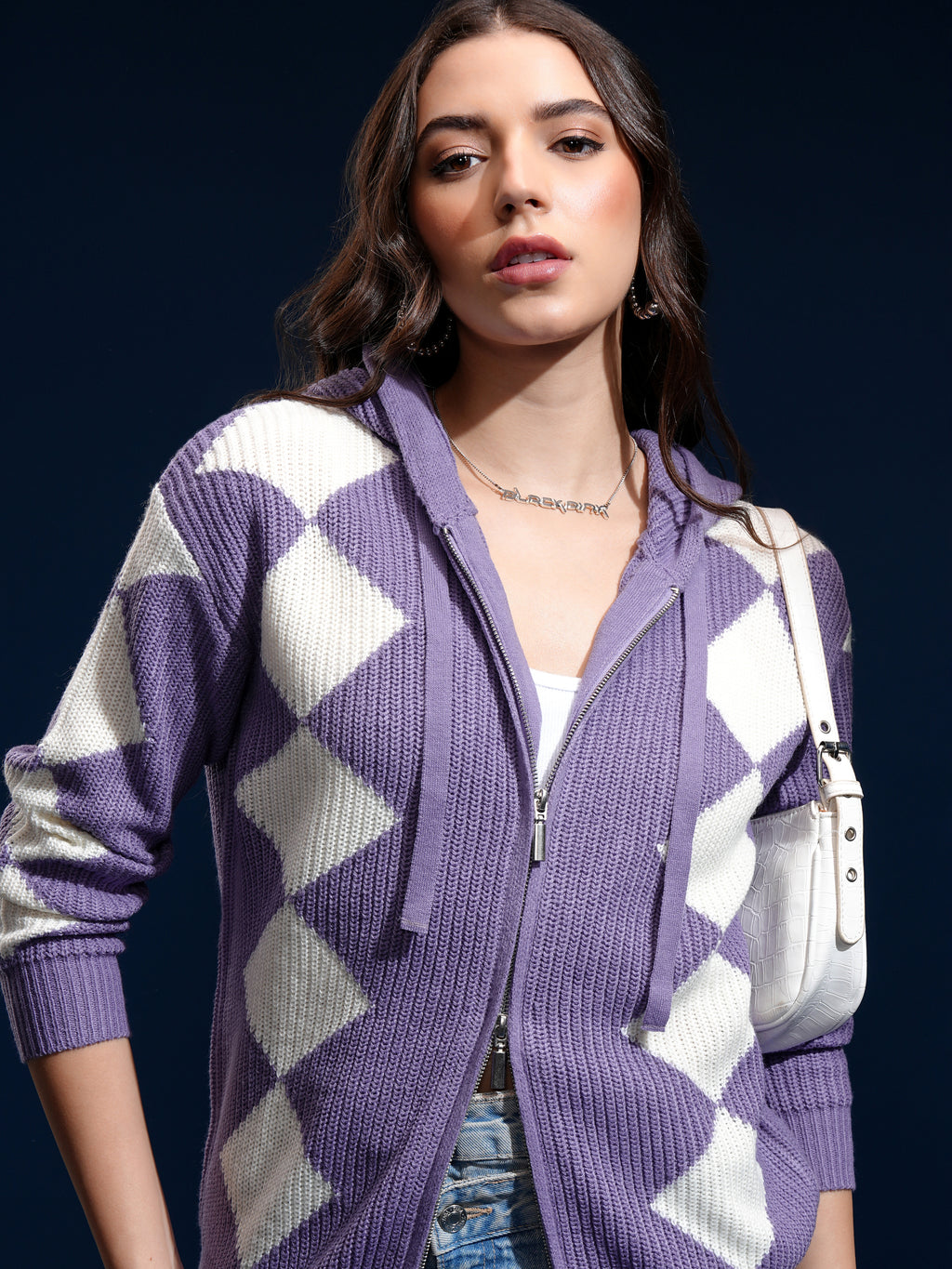 Tokyo Talkies Women Purple Hood Sweater - Purple - Image 1
