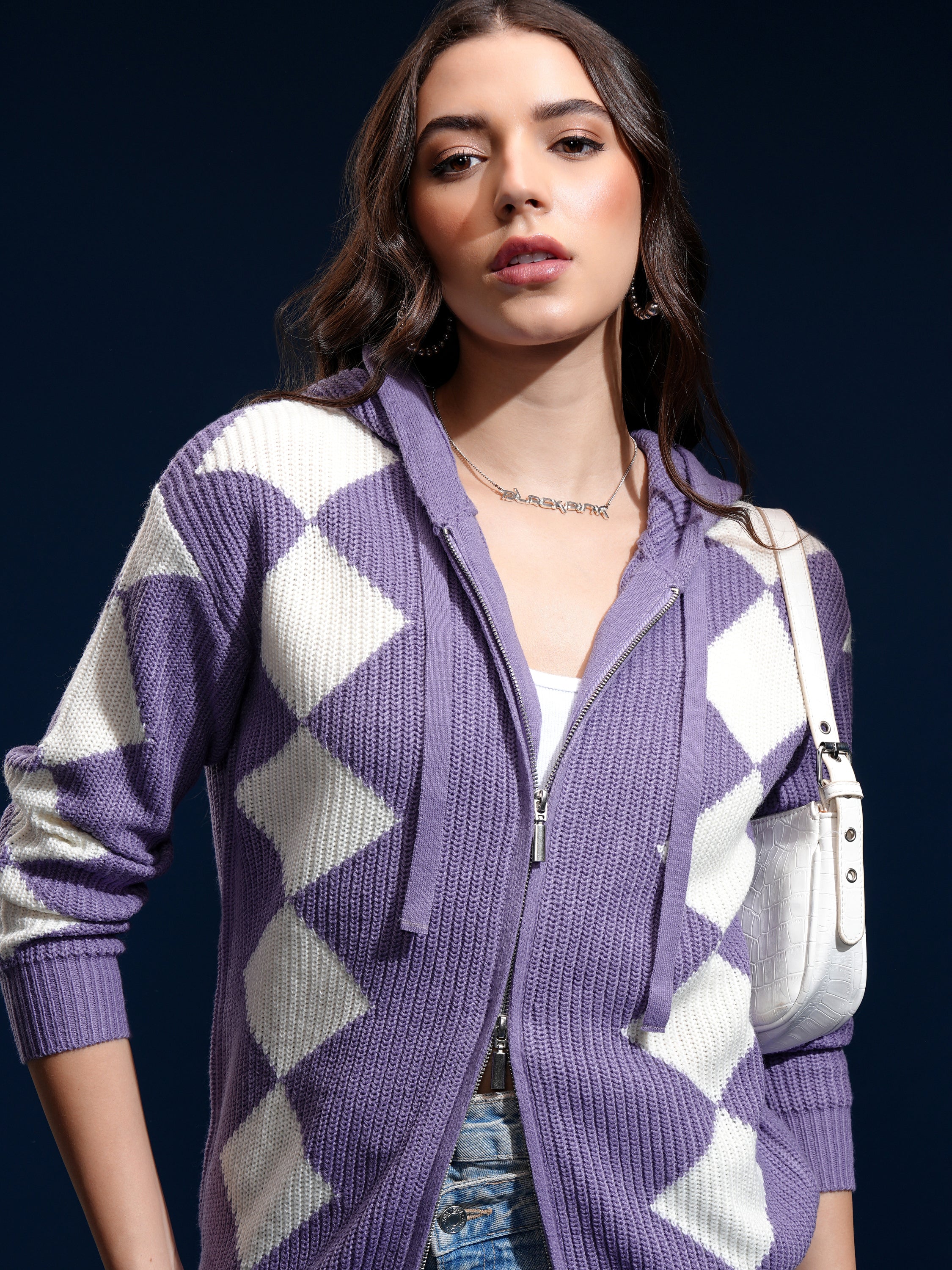 Tokyo Talkies Women Purple Hood Sweater - Purple - Image 1