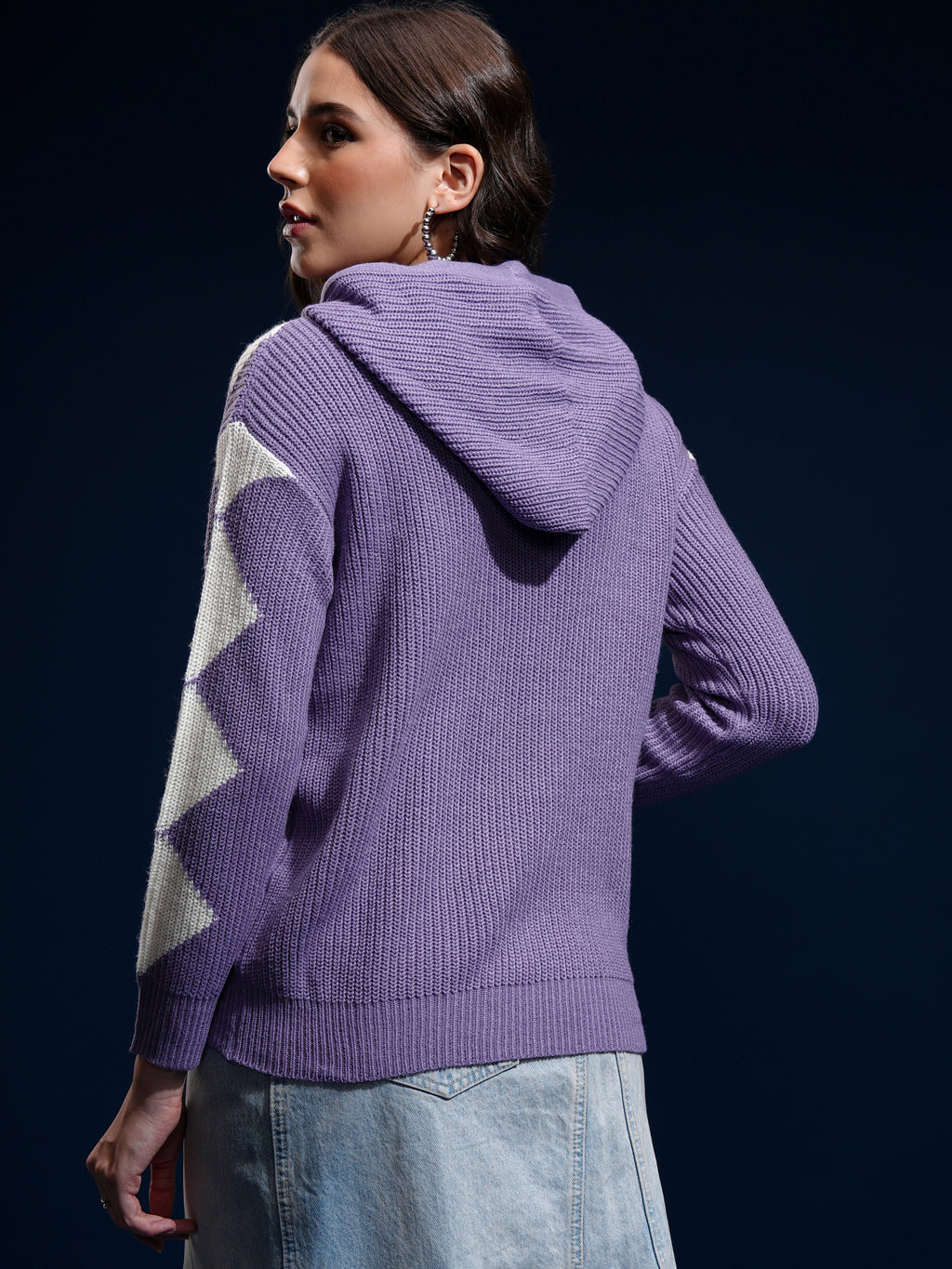 Tokyo Talkies Women Purple Hood Sweater - Purple - Image 3