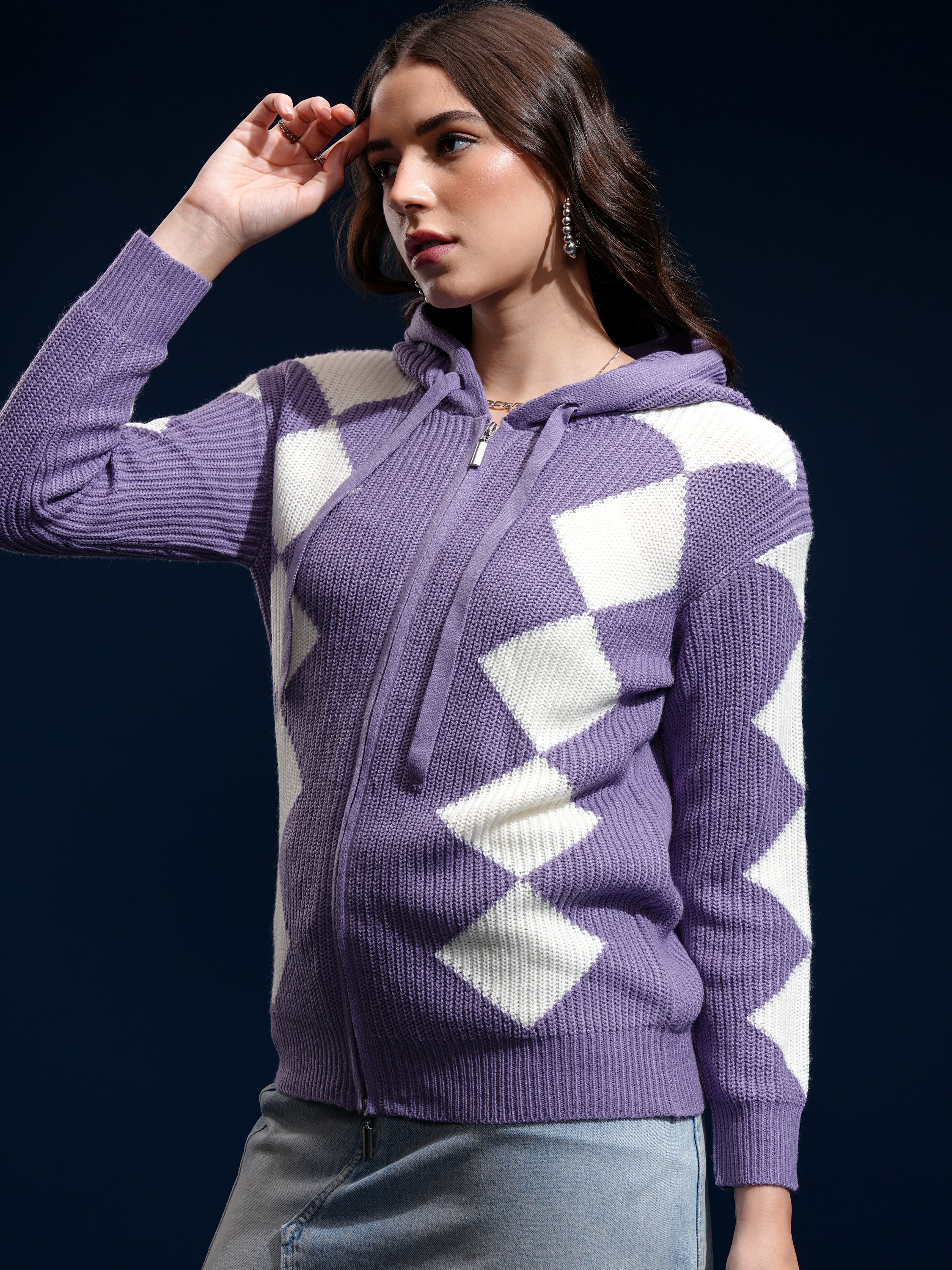 Tokyo Talkies Women Purple Hood Sweater - Purple - Image 4