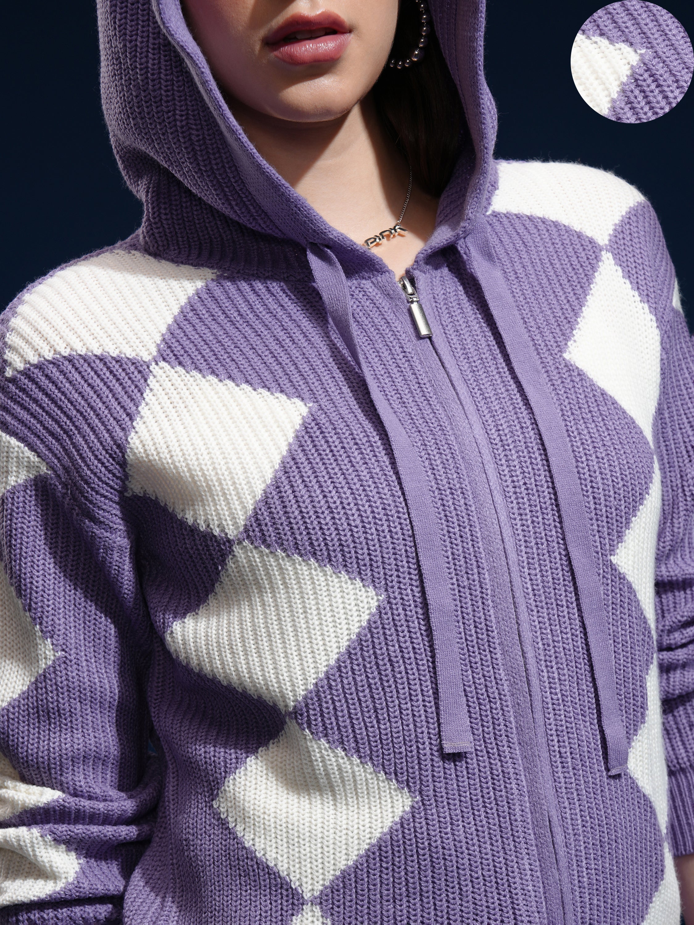 Tokyo Talkies Women Purple Hood Sweater - Purple - Image 5