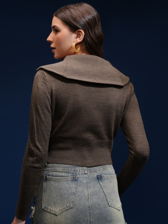 Tokyo Talkies Women Brown Turtle Neck Sweater - Brown - Image 3