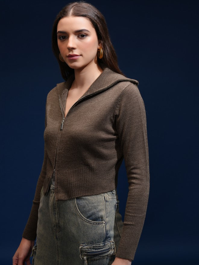 Tokyo Talkies Women Brown Turtle Neck Sweater - Brown - Image 4