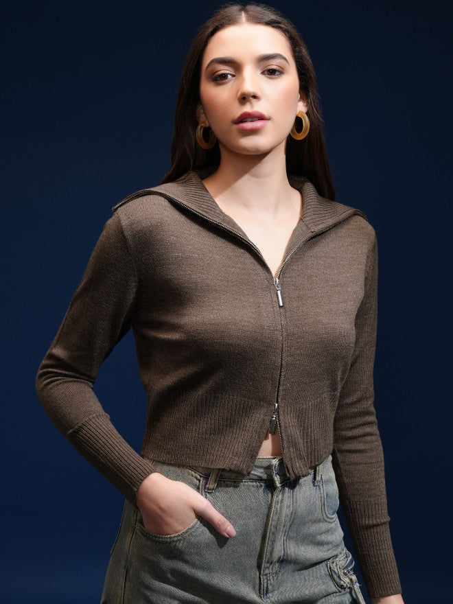 Tokyo Talkies Women Brown Turtle Neck Sweater - Brown - Image 6