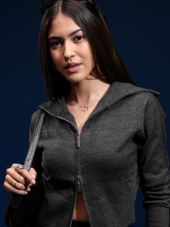 Tokyo Talkies Women Black Turtle Neck Sweater - Black - Image 1