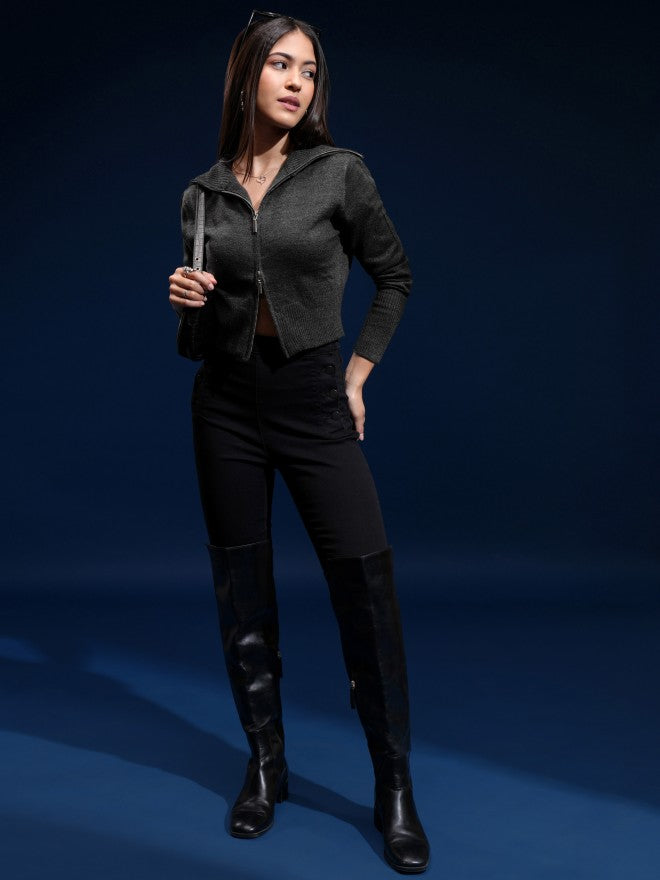 Tokyo Talkies Women Black Turtle Neck Sweater - Black - Image 2