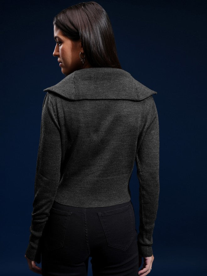Tokyo Talkies Women Black Turtle Neck Sweater - Black - Image 3