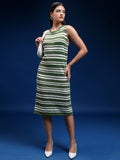 Tokyo Talkies Women Green Striped Sheath Dress - Green - Image 1