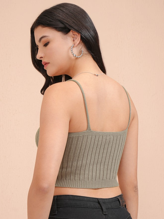 Tokyo Talkies Women Olive V-Neck Sweater - Olive - Image 3