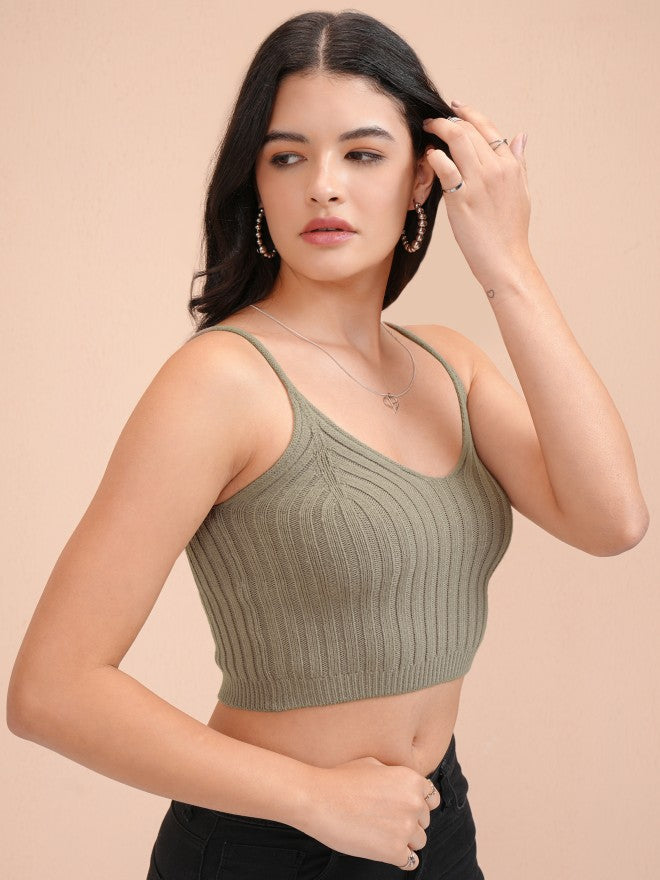 Tokyo Talkies Women Olive V-Neck Sweater - Olive - Image 6