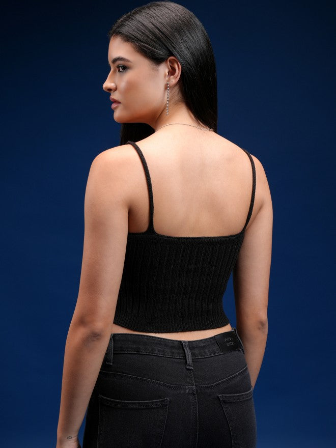 Tokyo Talkies Women Black V-Neck Sweater - Black - Image 3