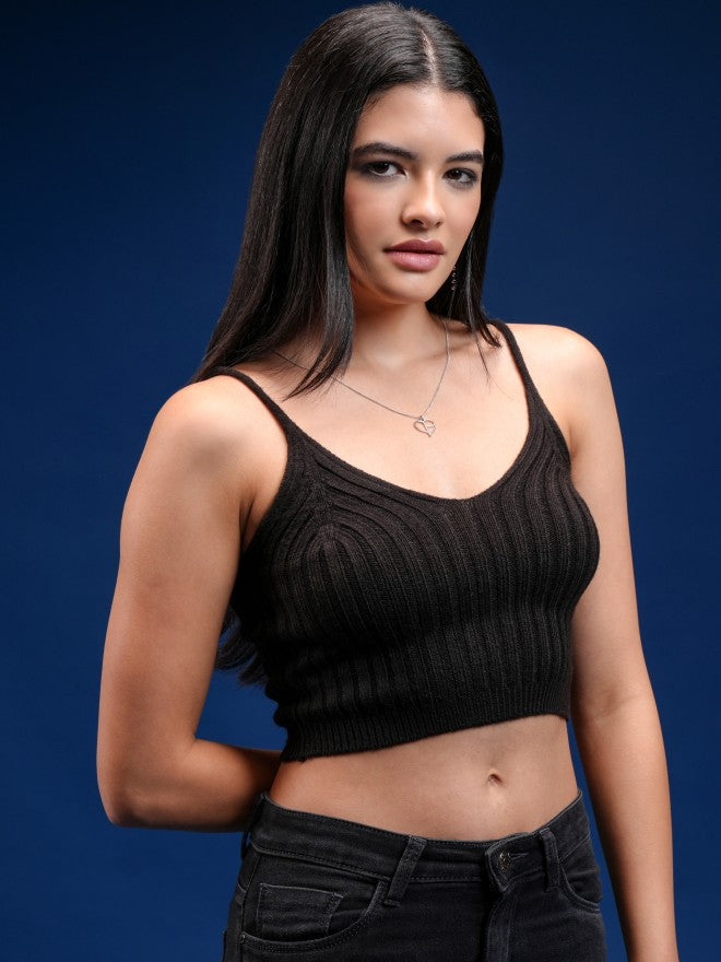Tokyo Talkies Women Black V-Neck Sweater - Black - Image 6