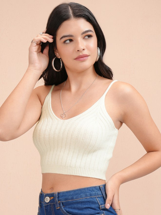Tokyo Talkies Women White V-Neck Sweater - White - Image 4
