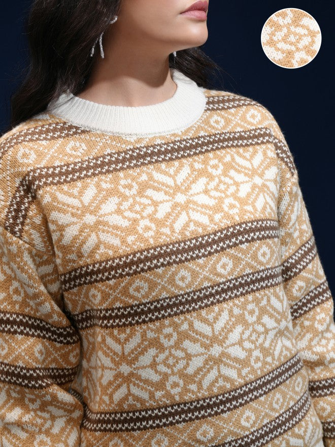 Tokyo Talkies Women Beige Round Neck Sweater - Beige - Image 5