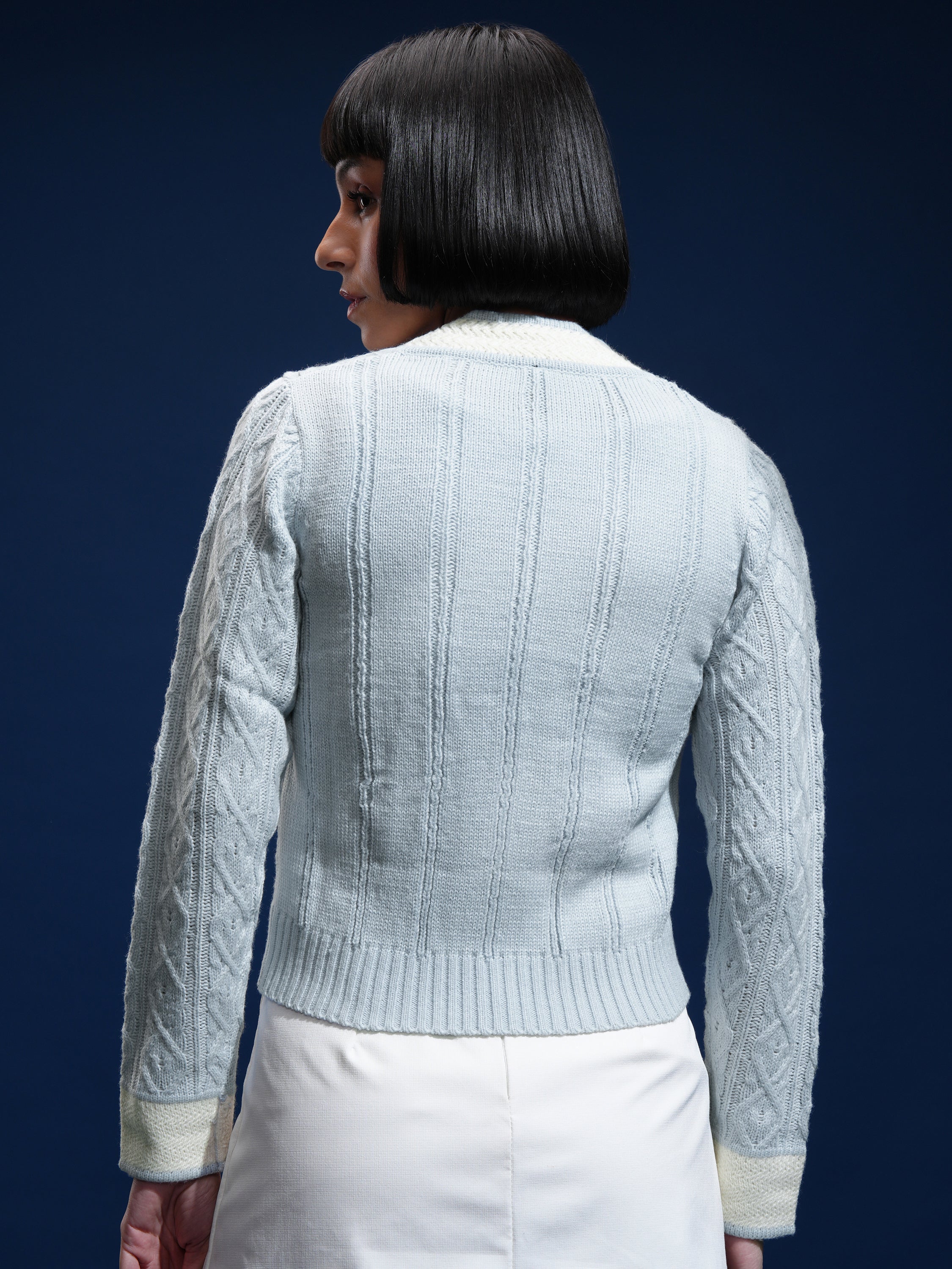 Tokyo Talkies Women Blue V-Neck Sweater - Blue - Image 3