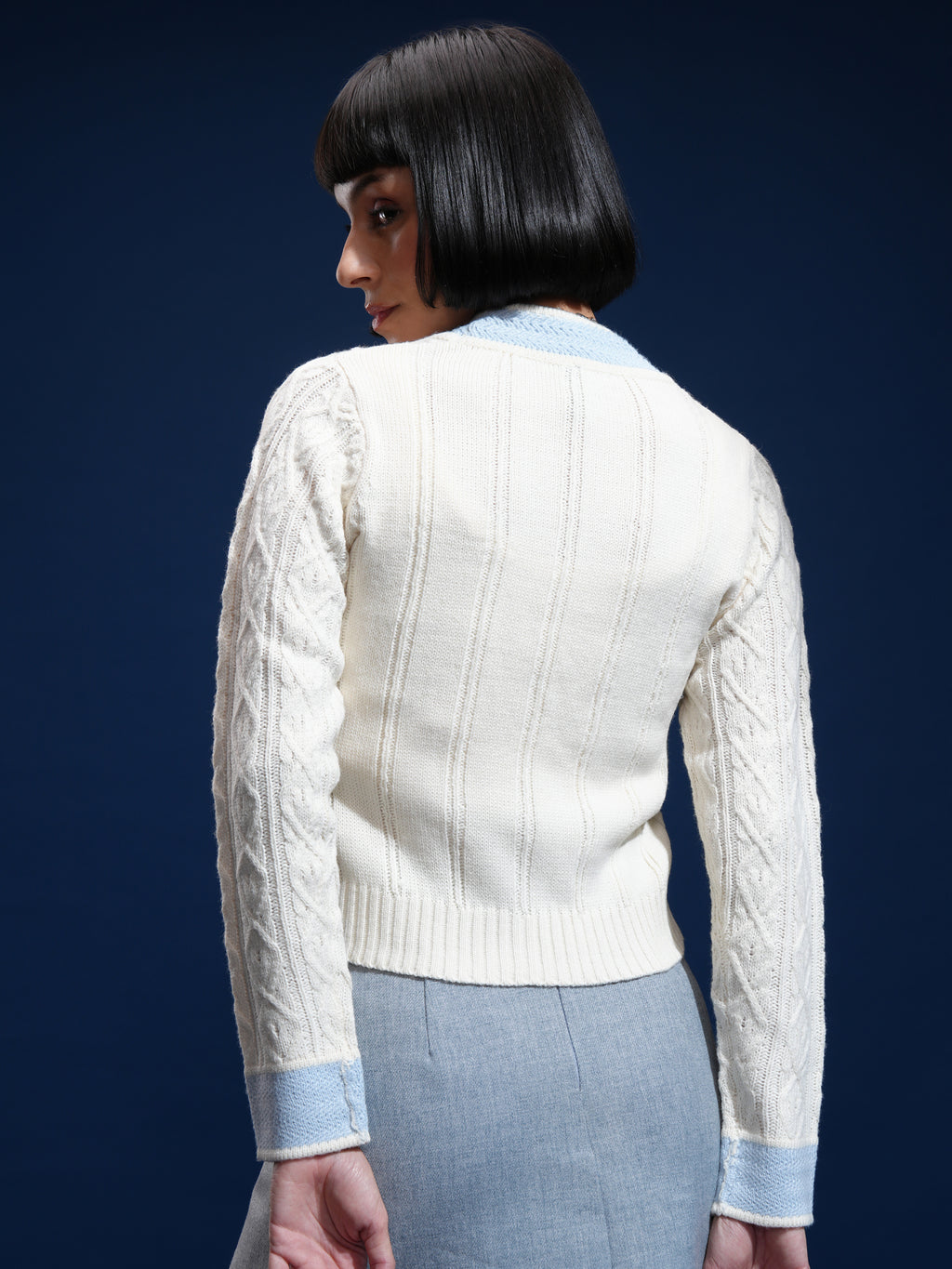 Tokyo Talkies Women Off White V-Neck Sweater - Off White - Image 3