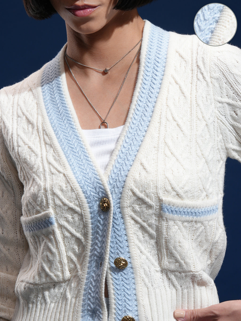 Tokyo Talkies Women Off White V-Neck Sweater - Off White - Image 5