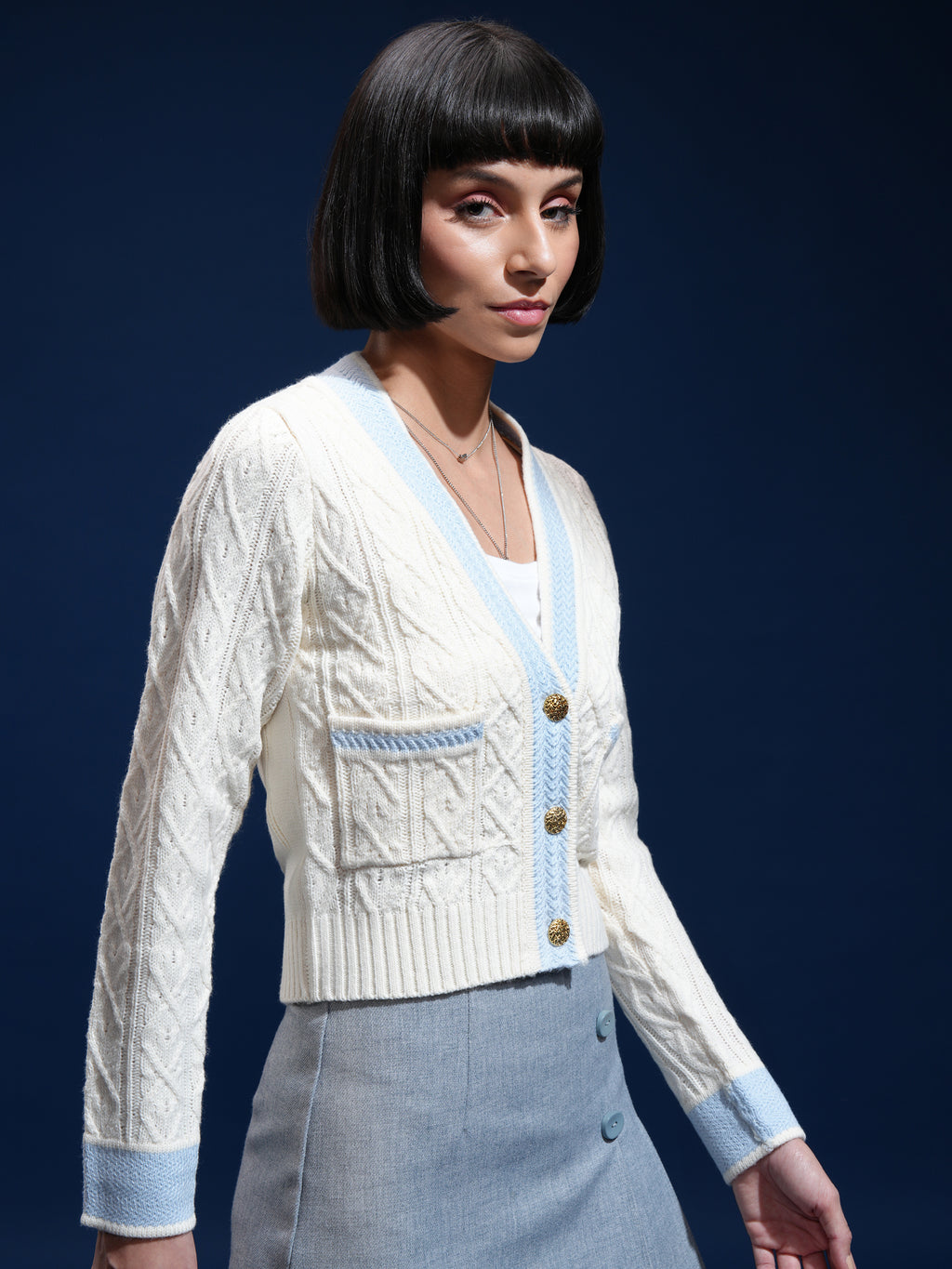 Tokyo Talkies Women Off White V-Neck Sweater - Off White - Image 6