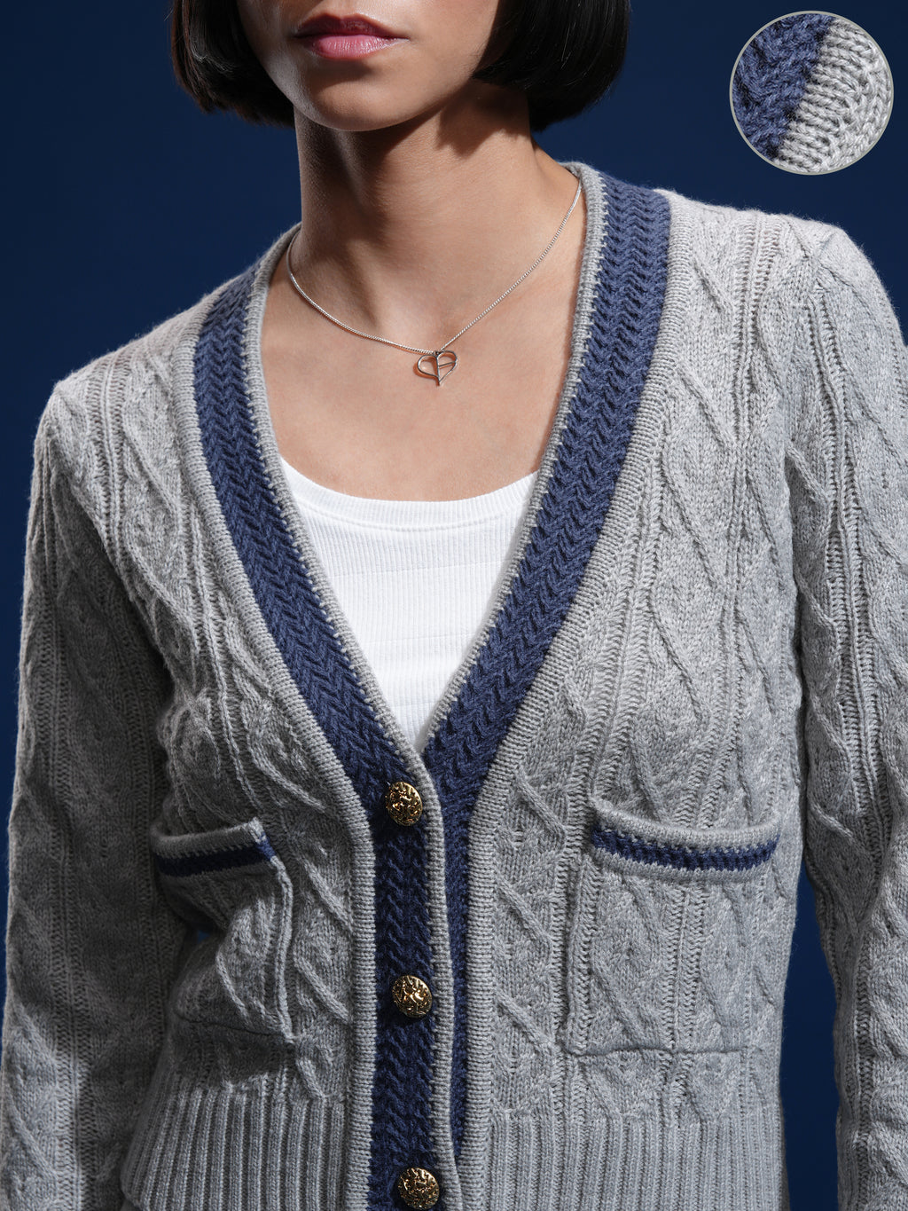 Tokyo Talkies Women Grey V-Neck Sweater - Grey - Image 5