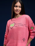 Tokyo Talkies Women Pink Round Neck Sweater - Pink - Image 1