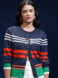 Tokyo Talkies Women Navy Blue Round Neck Sweater - Navy Blue - Image 1