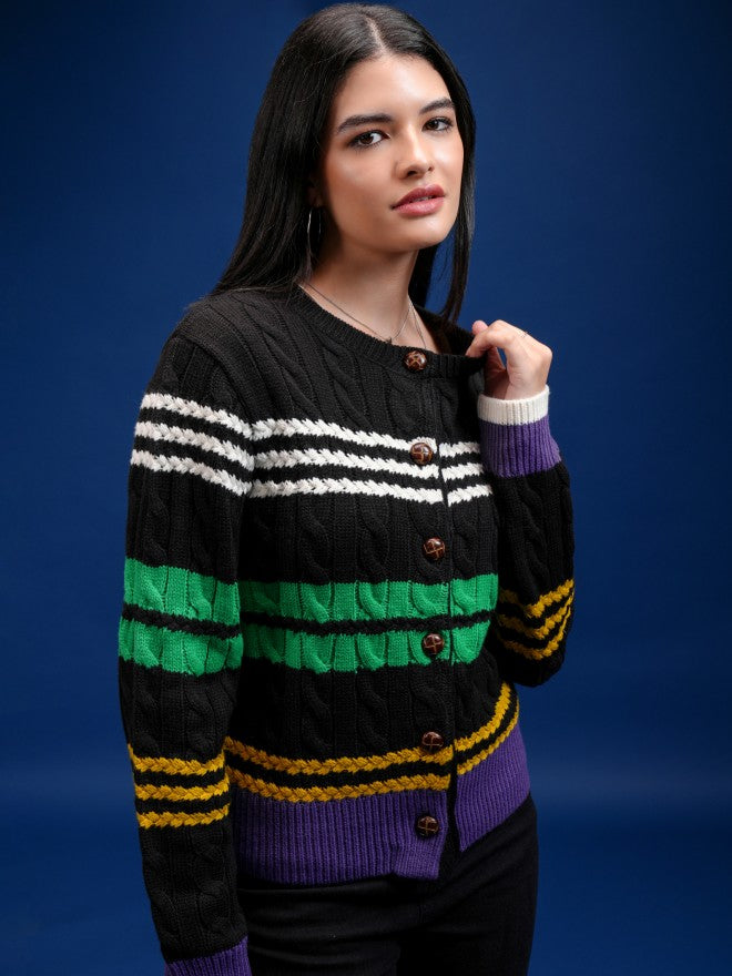 Tokyo Talkies Women Black Round Neck Sweater - Black - Image 6