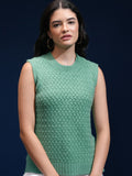 Tokyo Talkies Women Green Round Neck Sweater - Green - Image 1