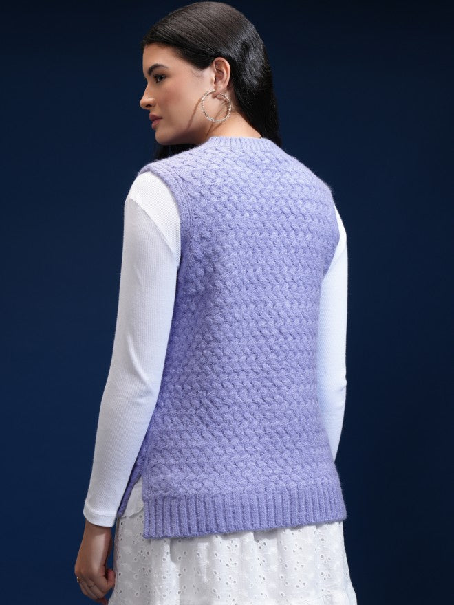 Tokyo Talkies Women Purple Round Neck Sweater - Purple - Image 3