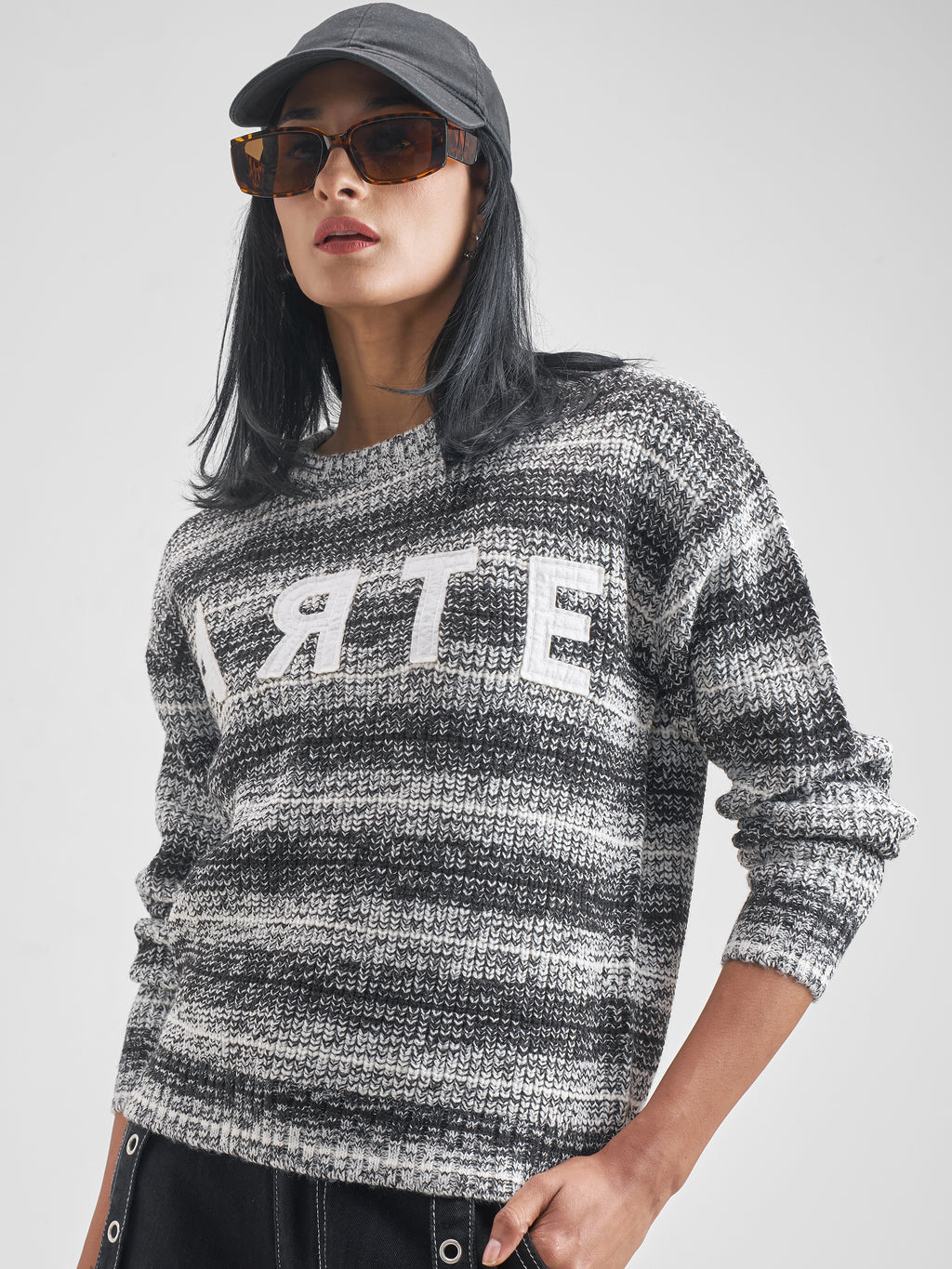 Tokyo Talkies Women White Round Neck Sweater - White - Image 1
