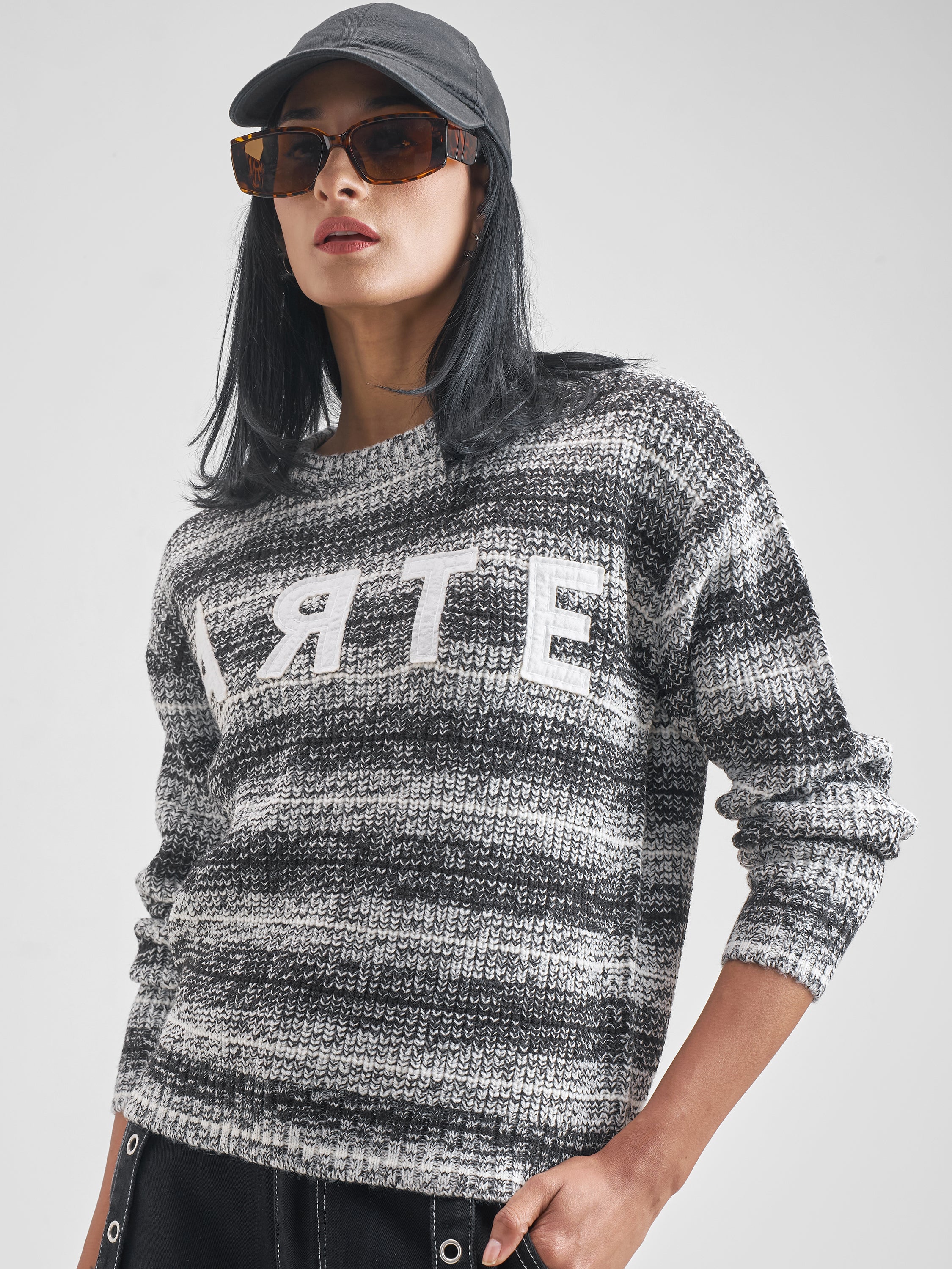 Tokyo Talkies Women White Round Neck Sweater - White - Image 1