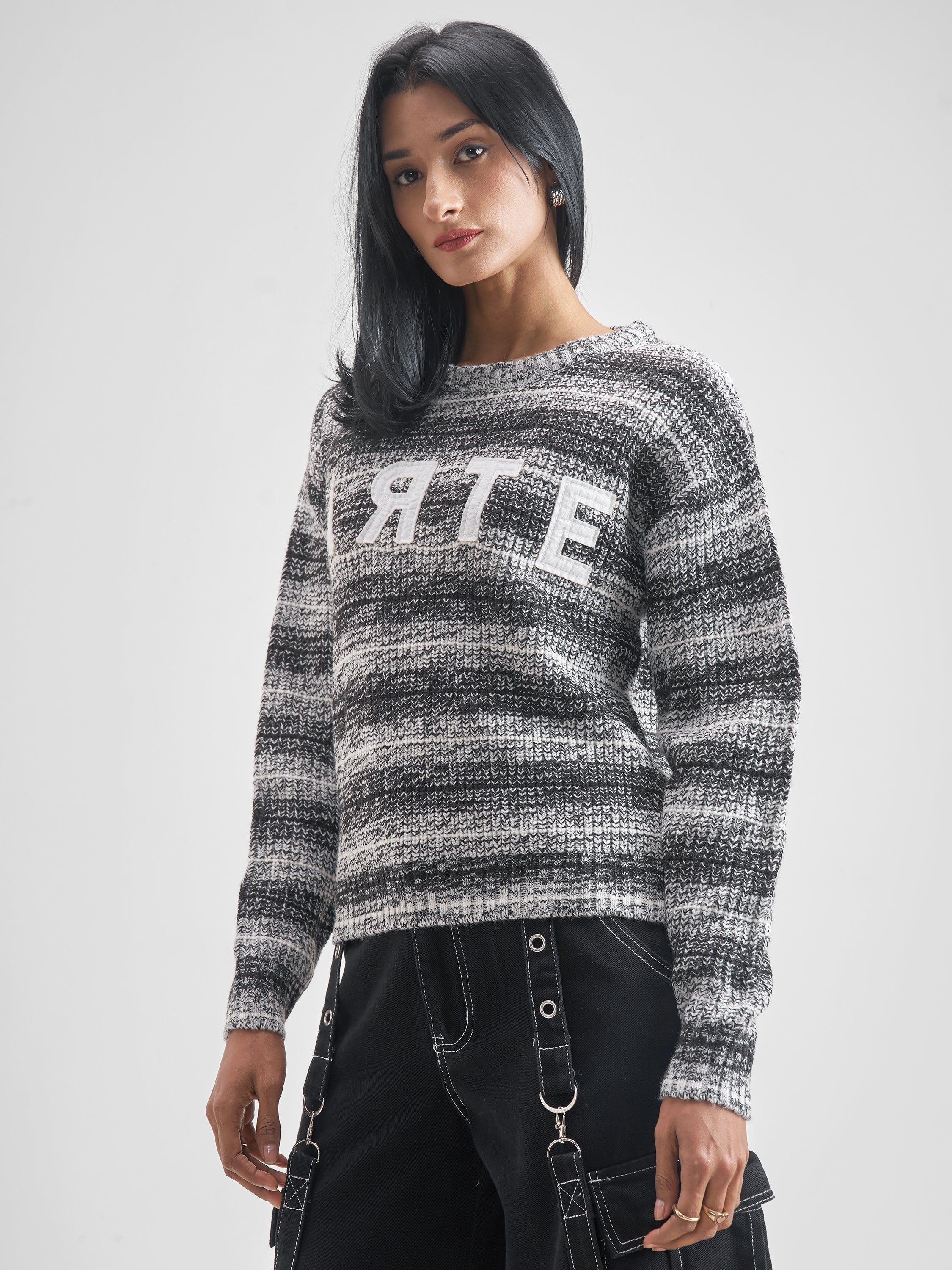 Tokyo Talkies Women White Round Neck Sweater - White - Image 4