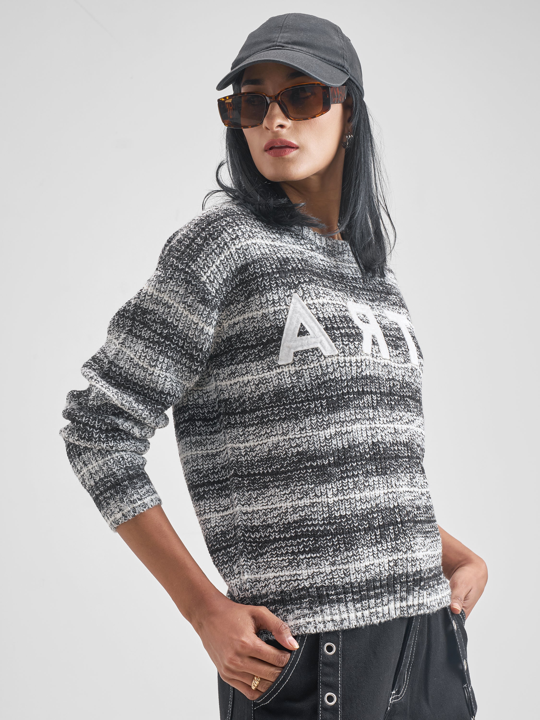 Tokyo Talkies Women White Round Neck Sweater - White - Image 6